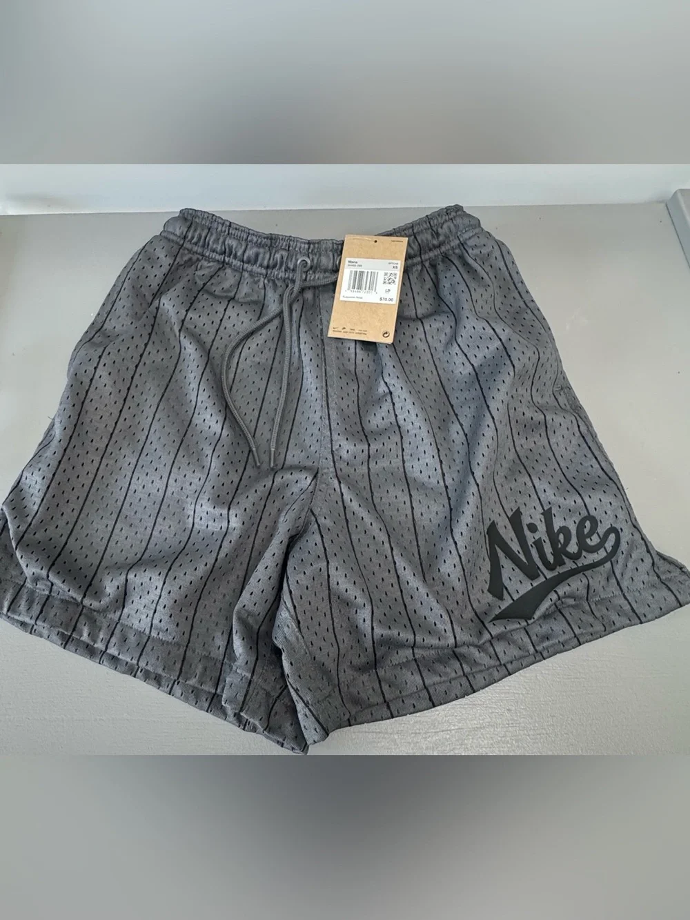 Nike Men's Gray Pinstripe Mesh Athletic Shorts